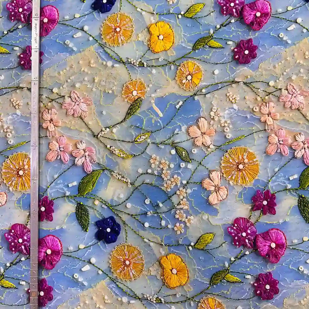 پارچه نخی نگين دار وارداتی سفارش ترك طرح آرامش - تصویر 4