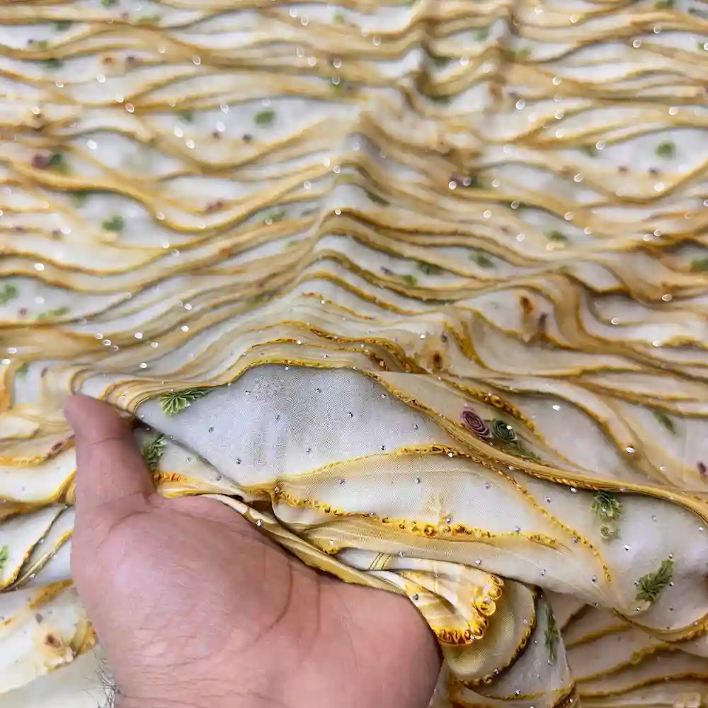 پارچه نخی نگين دار وارداتی سفارش ترك طرح شنی - تصویر 2