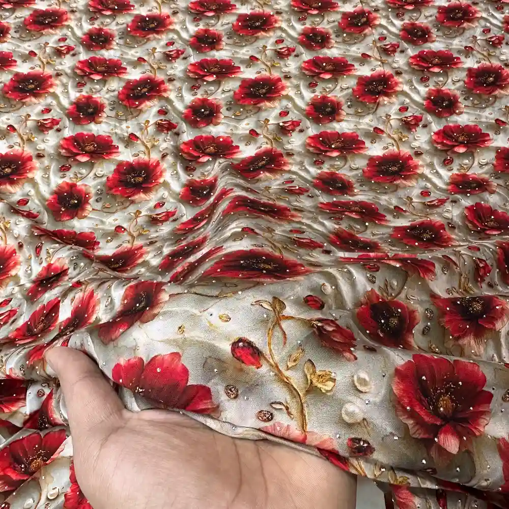 پارچه نخی نگين دار وارداتی سفارش ترك طرح گل عشق - تصویر 3