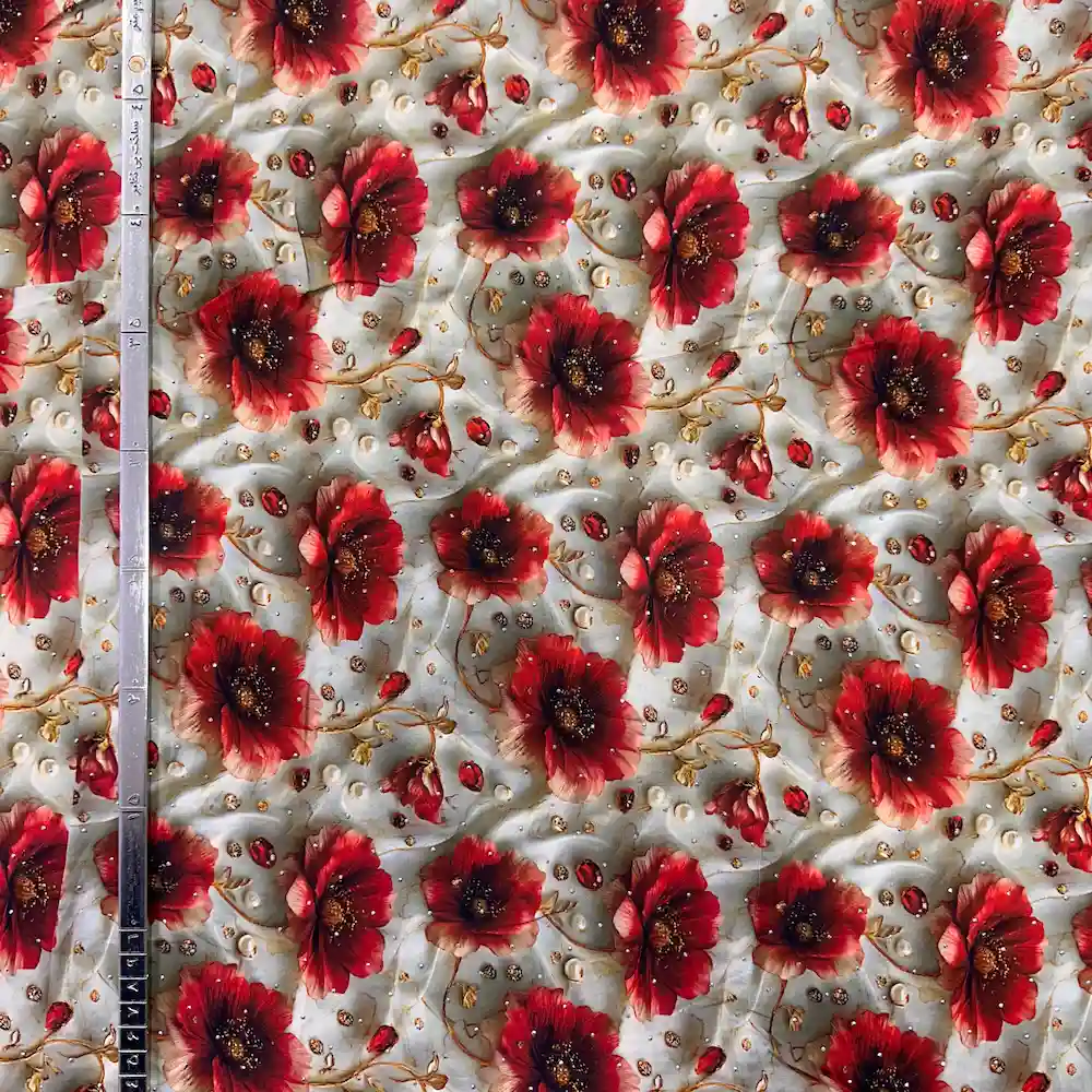 پارچه نخی نگين دار وارداتی سفارش ترك طرح گل عشق - تصویر 4