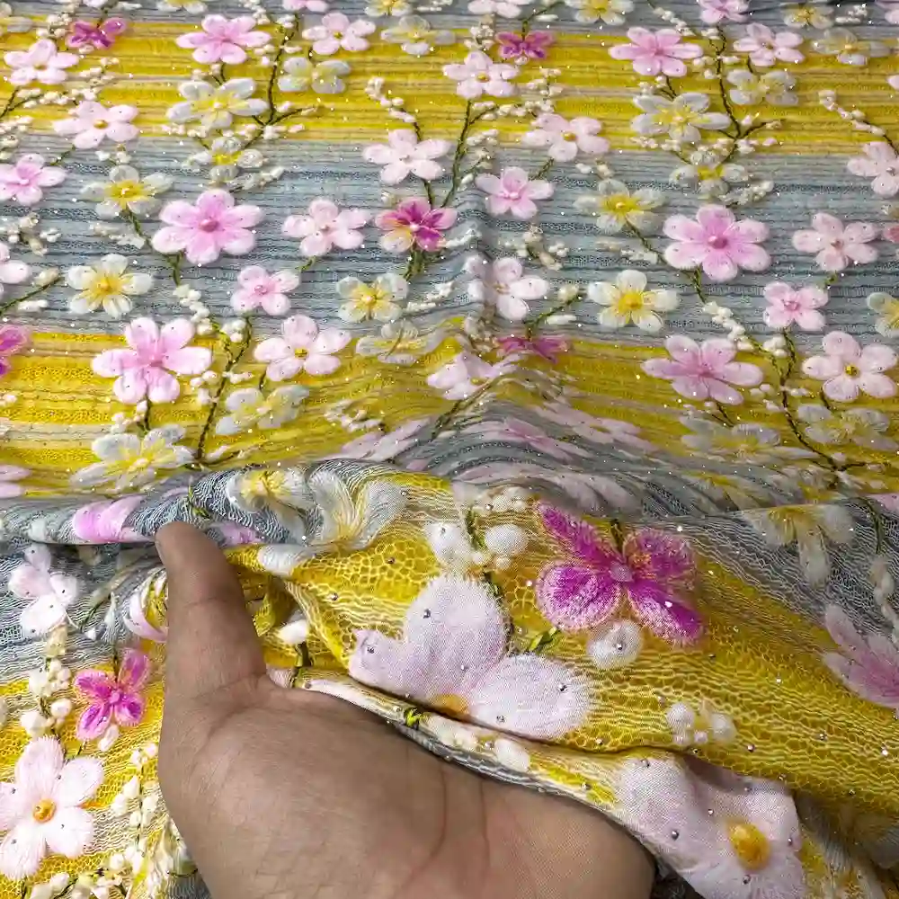 پارچه نخی نگين دار وارداتی سفارش ترك طرح كژوان - تصویر 2