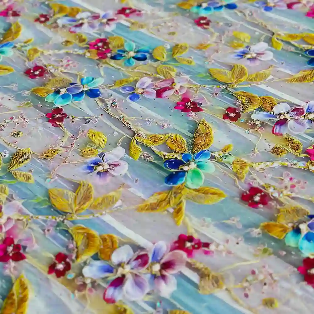 پارچه نخی نگين دار وارداتی سفارش ترك طرح گل سنجاقی - تصویر 4