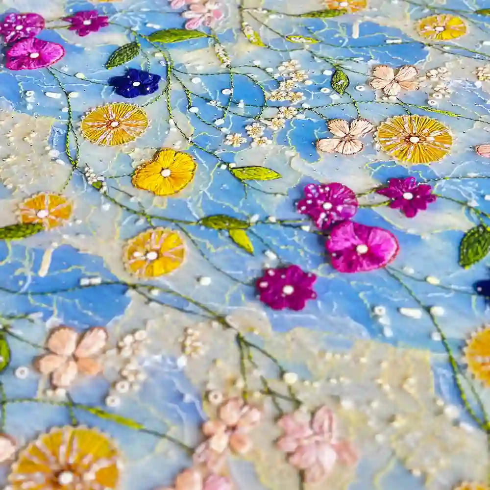 پارچه نخی نگين دار وارداتی سفارش ترك طرح آرامش - تصویر 3