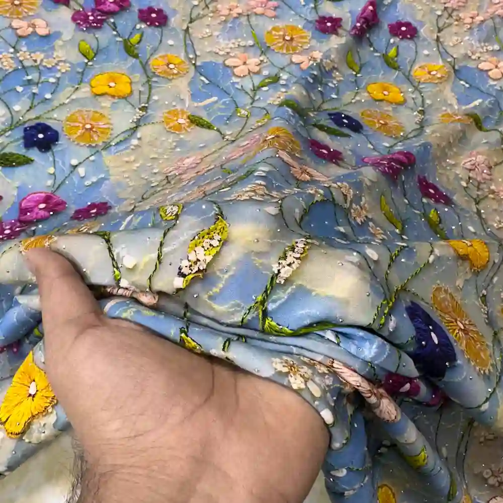 پارچه نخی نگين دار وارداتی سفارش ترك طرح آرامش - تصویر 2